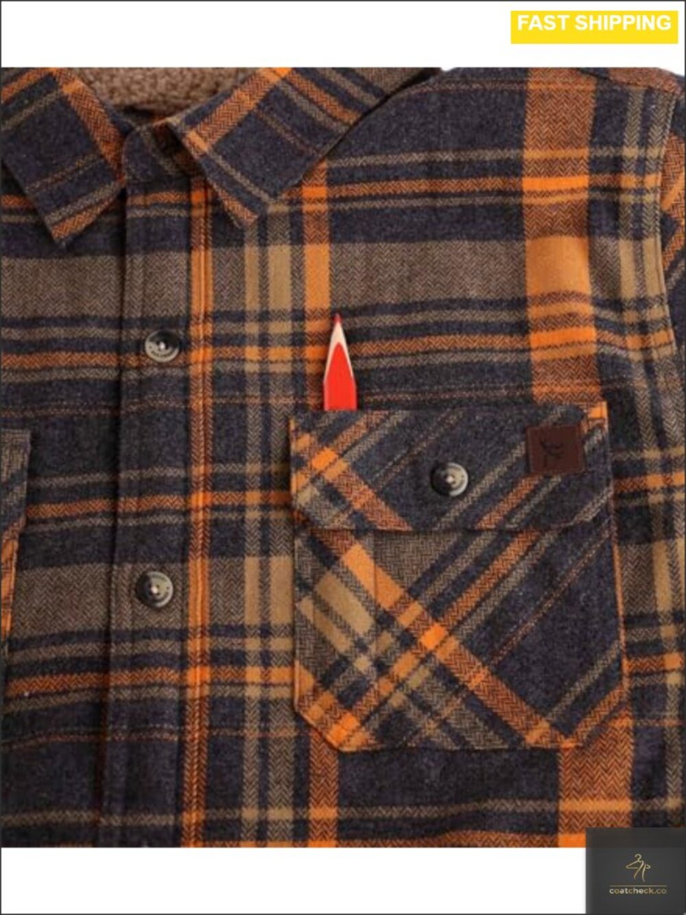 Men's Sherpa Lined Flannel Shirt Jacket, Button Down Plaid Shacket - Picture 4 of 5